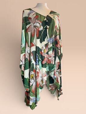 Cha Cha Vente Tropical Floral Mesh Swimsuit Cover-Up Kaftan –Vibrant Resort Wear